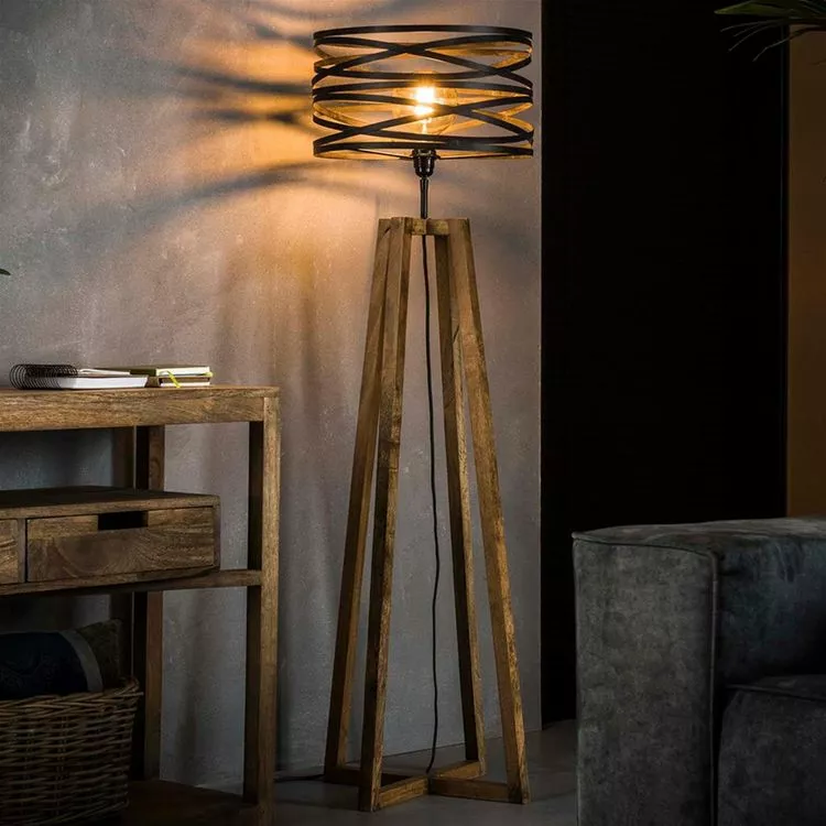 Aesthetic Floor Lamp Fire Wood & Metal Shade